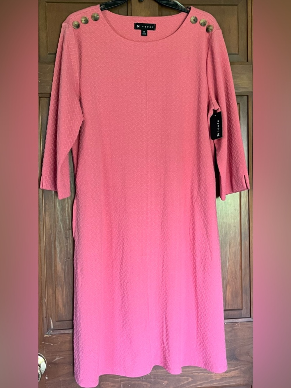 Classic Coral Textured Shift Dress with Pockets! Size Medium Brand New N Touch